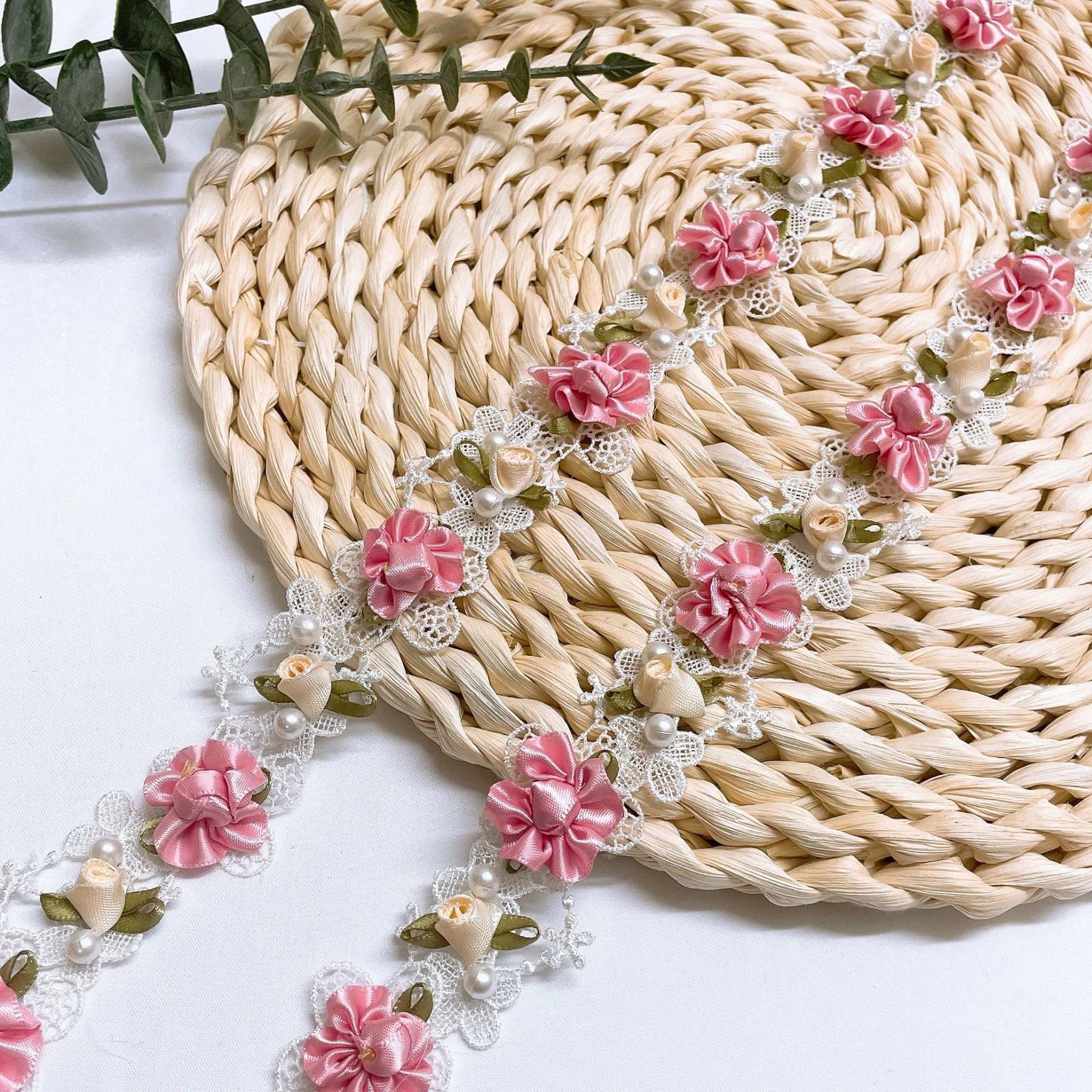 JFL096 Polyester Silk Three-D Viscose Pearl Handmade Lace Children's Dress Curtain Home Textile Lace Decoration DIY Accessories