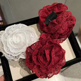 CHENGHE Custom Flower Rose Hair Claw Clips for Women Girls Wholesale Korean Handmade Lace Hair Accessories