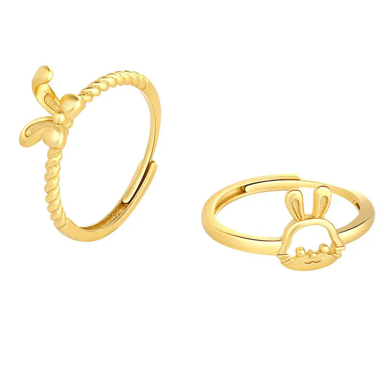 Hot Sale Copper Cute Rabbit Bunny Opening Adjustable Ring for Women Girl Birthday Gift