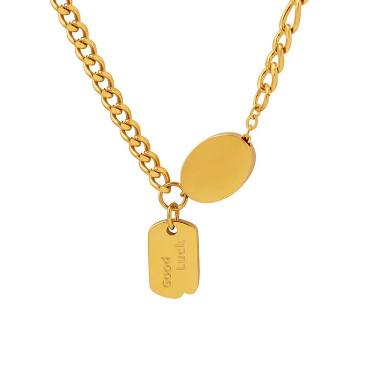 Waterproof Blank Oval Charm Necklace Gold Plated Good Luck Pendant Necklace