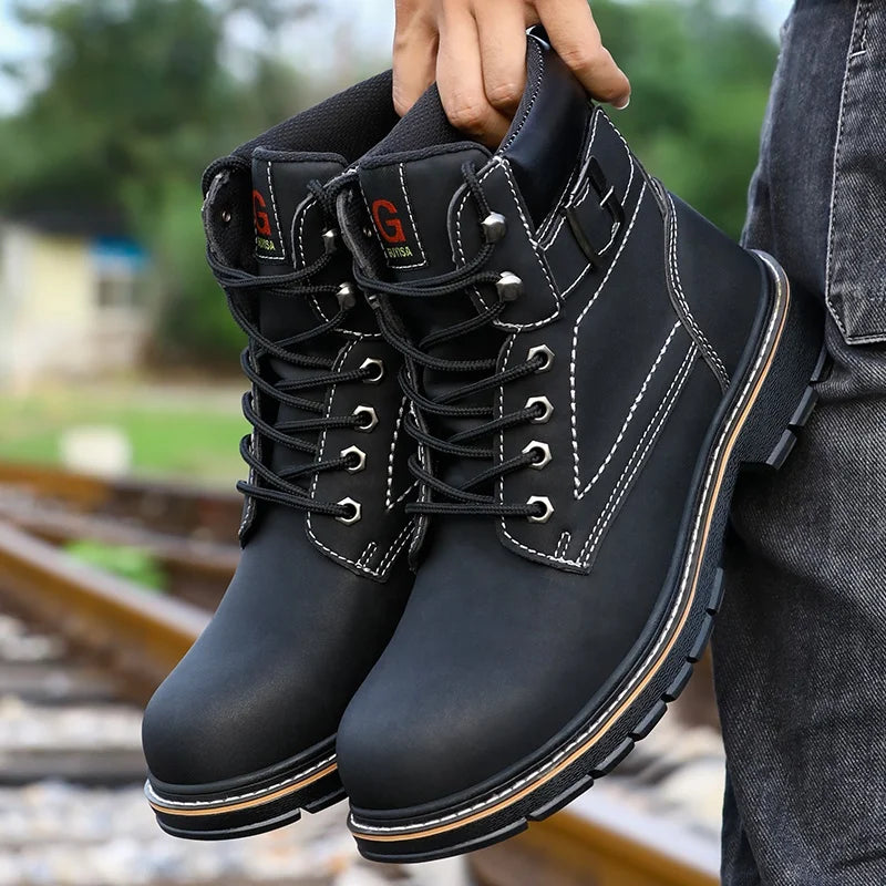 GUYISA New Black Waterproof Summer Autumn Winter Work High Top Safety Shoes Anti-puncture Material Steel Toe
