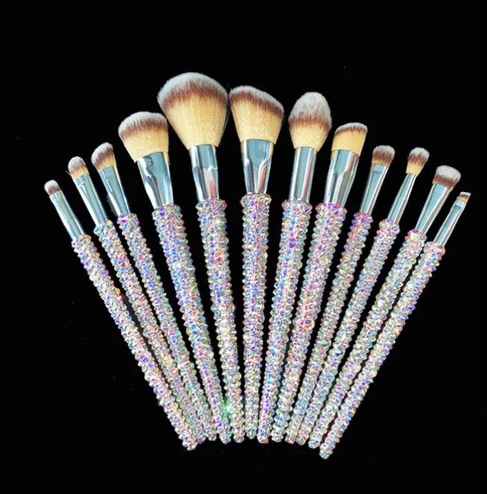 Facial 12PCS Makeup Brush Set Hot Sale OEM ODM Custom Color Crystal Diamond Advanced Rhinestone