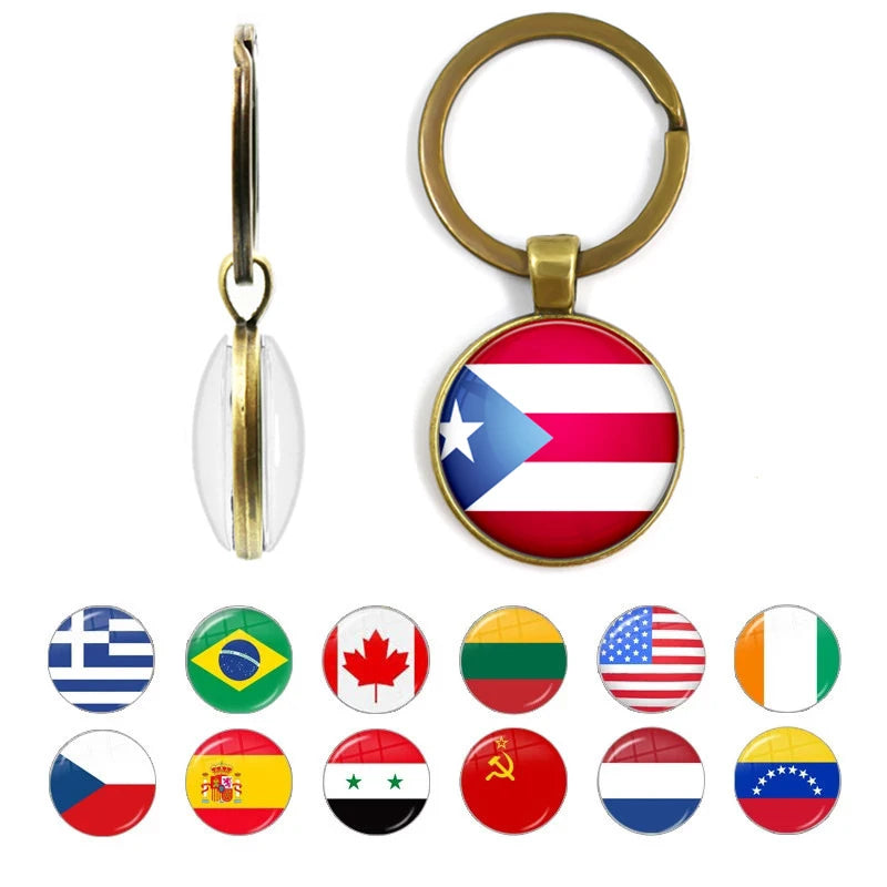 287 Countries National Country Flag Souvenir Promotion Gift Glass Cabochon Bezel Pendant Trays Key Chain