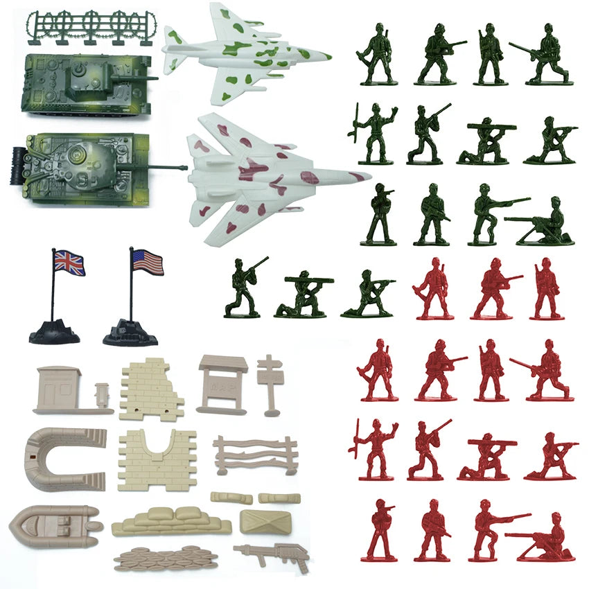 2024 Wholesale Cheap Mini Army Figures 55pcs WW2 Plastic Military Model Toys 3.5cm EN71 Certified with Tanks Planes