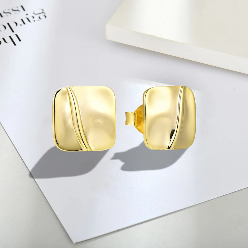 Yh Jewellery Wholesale 925 Sterling Silver 18K Gold Square Stud Folding Earrings for Women