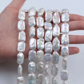 Zhuji Pearl 12-14mm Natural White Irregular Rectangle Pearl Baroque Strands