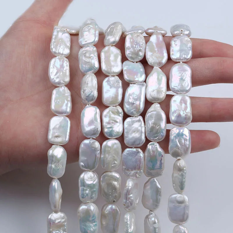 Zhuji Pearl 12-14mm Natural White Irregular Rectangle Pearl Baroque Strands