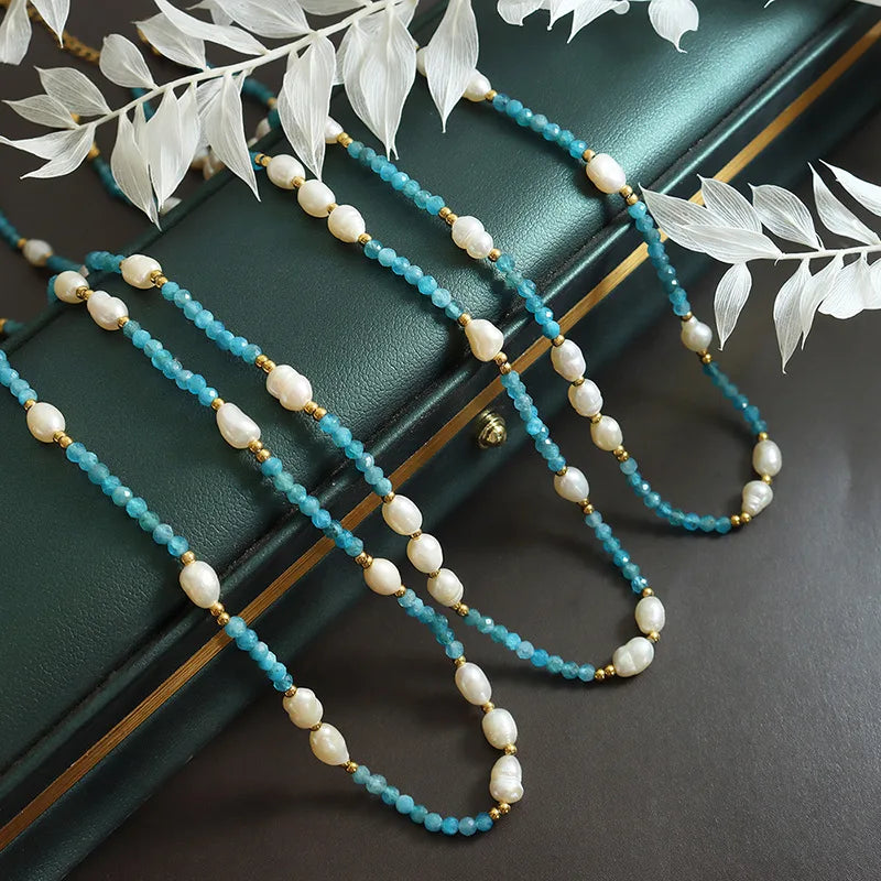 Bohemian Style Retro Court Non-Fading Blues Natural Freshwater Pearl Necklace Cross-Border Wholesale Ornament Women