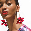 2024 New Arrival Fashion Wholesale Long Red Resin Large Petal Flower Earrings for Women Girls Acrylic Flower Earring Jewelry MegaBDM
