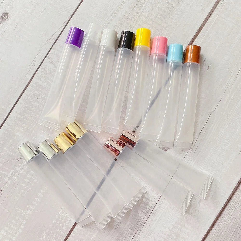 LZ Pack Low MOQ 100pcs Purple Pink Yellow Empty Squeeze Lip Gloss Tube Container Custom Private Labels 20ml Lip Gloss Tubes