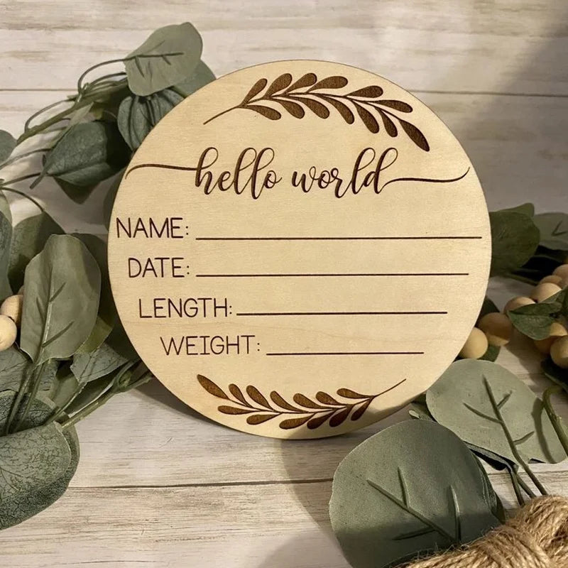 Ready to Ship  Wood Hospital Statistics Sign Hello World Birth Announcement Baby Milestone Florel Cards