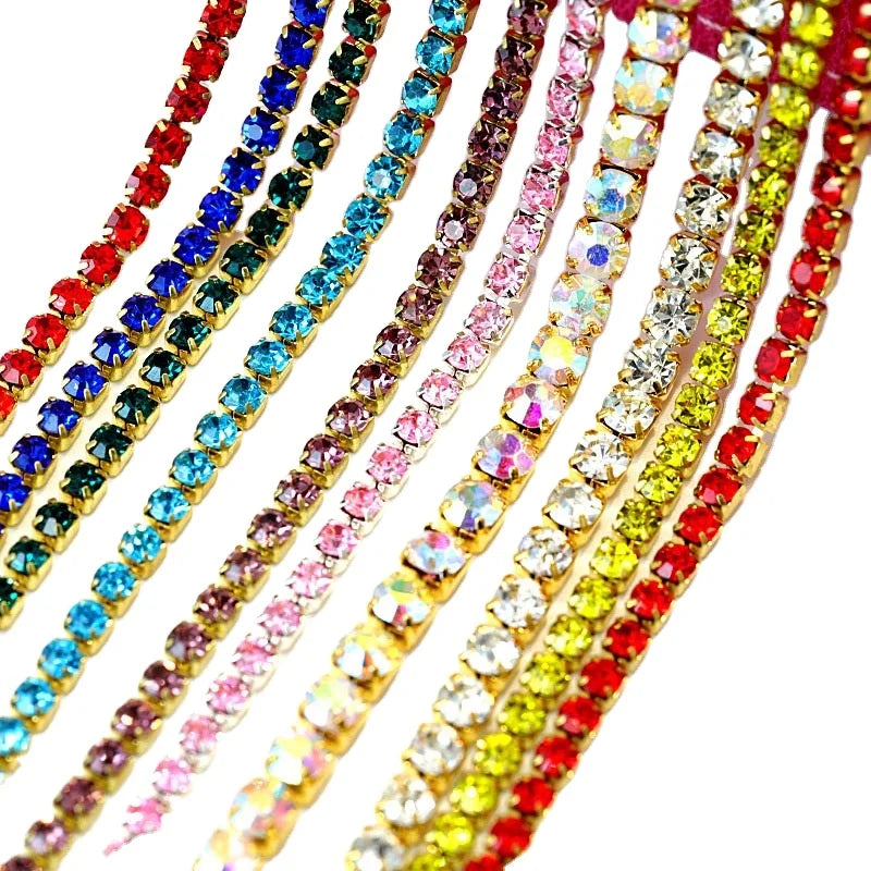 Factory Wholesale Diy Craft Accessories Diamond Costume Embellishment Gold Claw Setting Glass Drill Crystals Chains Rhinestones