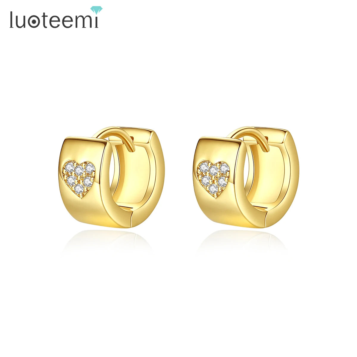 LUOTEEMI Huggie Chunky Gold Plated Tiny CZ Earing Metal 18K Woman Clip on Heart Earring Hoop