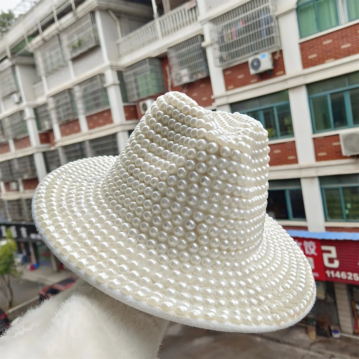 Pearl Fedora Thickened New Panama Polyester Rhinestone Women's Hip Hop Casual Outdoor Jazz Hat Party Stage Performance