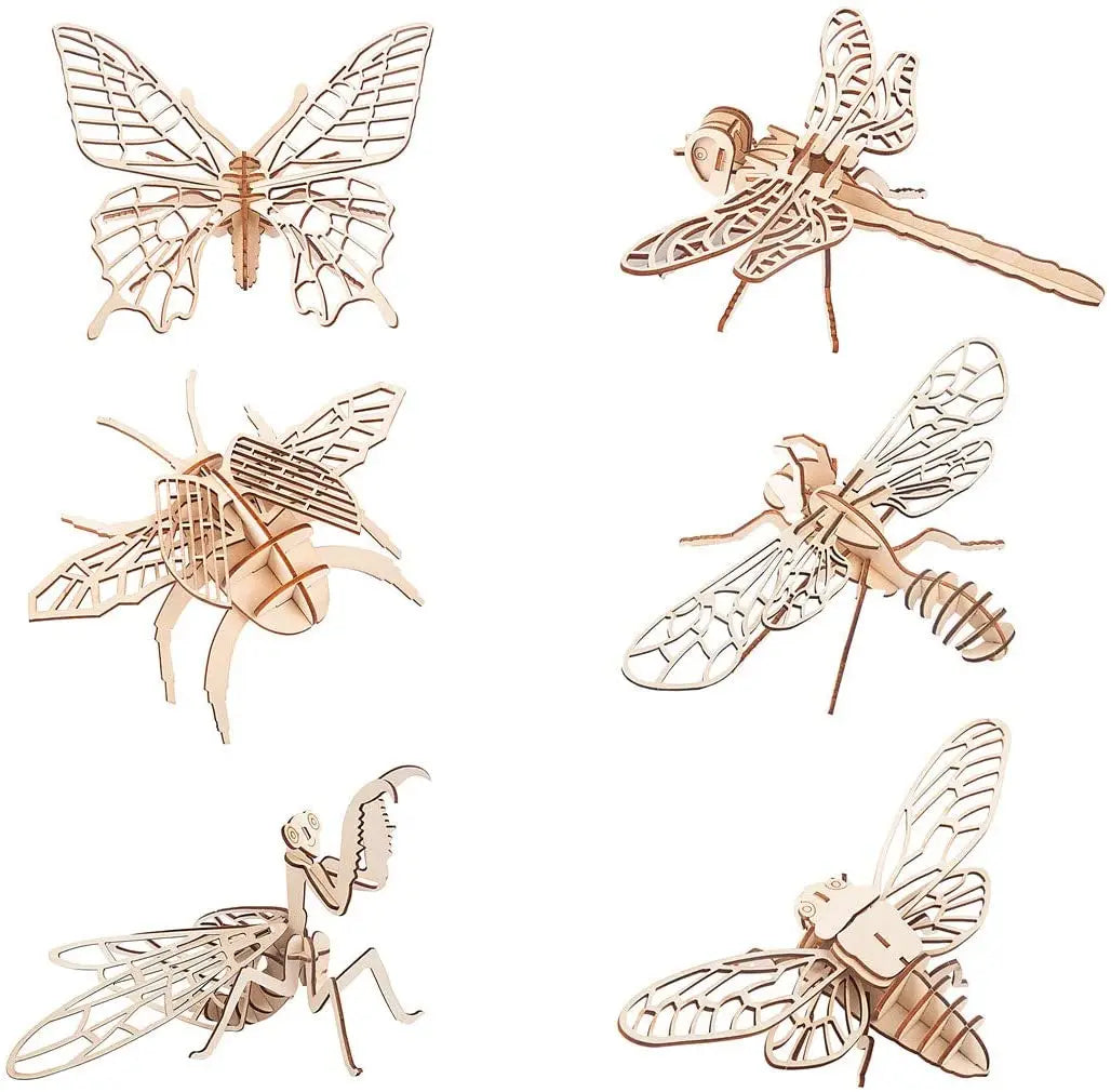 3D Wooden Insect Puzzle - 6 Piece Set Insect Animal Skeleton Assembly Model Puzzle - DIY Wooden Crafts 3D Puzzle