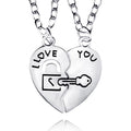 2PCS/Set Split Heart I Love You Lock & Key Pendant Couple Necklace Romantic Fashion Couple Necklace