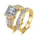 Classic 18K Gold Plated Wedding Ring with Square Diamond Cubic Zirconia Engagement Couple Rings for Man Teen Girls MegaBDM