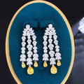 Bling Yellow Water Drop Cubic Zircone Stone Long Dangle Drop Tassel Fringe Chandelier Women Wedding Earrings Brides Jewelry