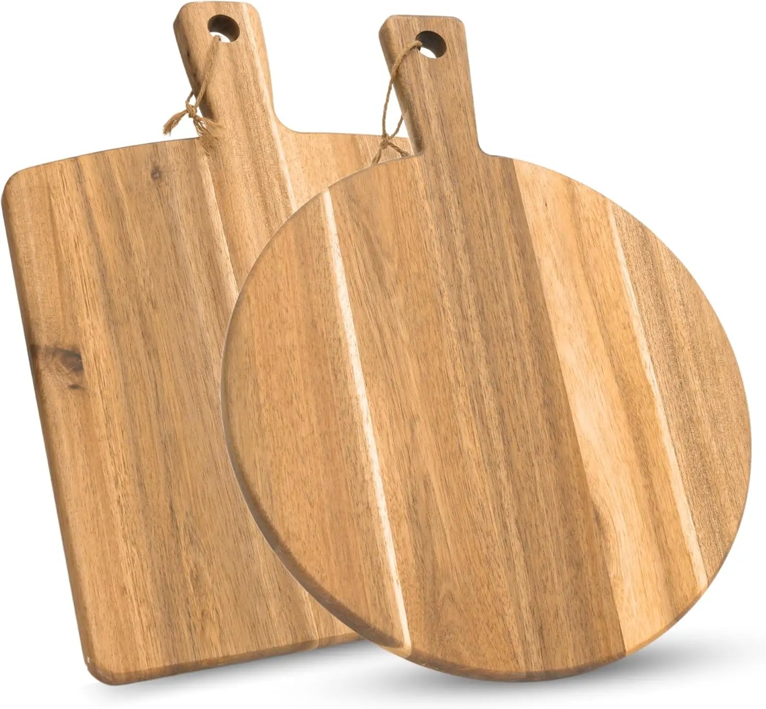 Wholesale Factory Prices Wooden Pizza Cutting Boards for Kitchen Use Acacia Wood Cutting Board 2 Pack with Handle