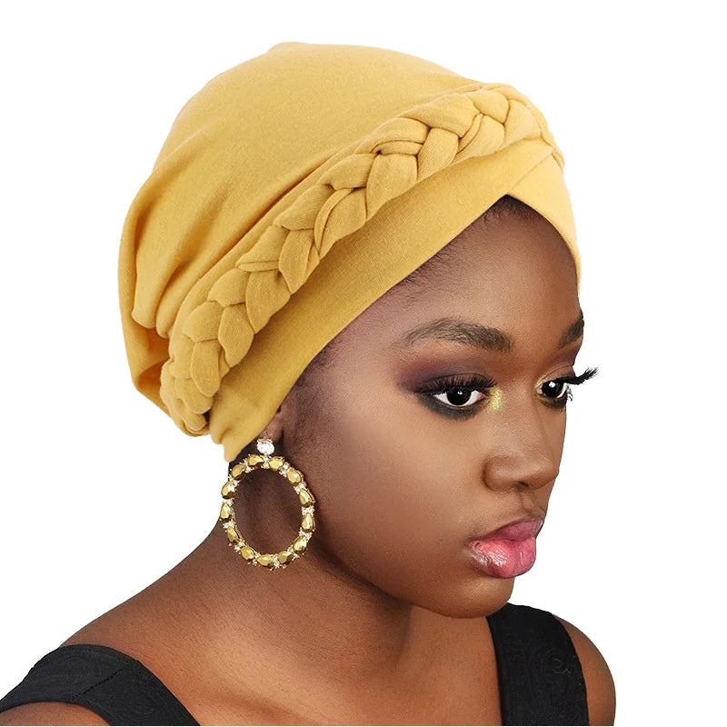 Wholesale Ethnic Bandanas Head Covers Braid Design Solid Color Breathable Chemotherapy Confinement Elastic Women Turban Hat
