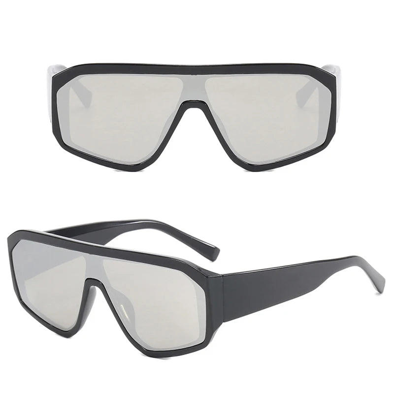 DL Glasses Wholesale One Piece Large Frame Sunglasses Flat Top PC Futuristic Shades UV Protection Women Men White Green