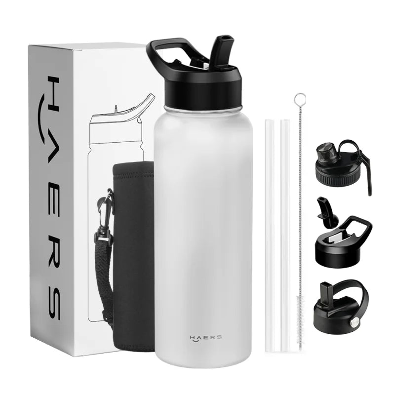 Lead Free Custom Logo Wide Mouth Sport Water Bottle With Handle Double Wall Stainless Steel Vacuum Insulated Bottle