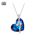 CDE P0964 Trendy Jewelry Love Necklace Blue Gemstone Austrian Crystal Heart-Shaped Pendant Necklace for Women