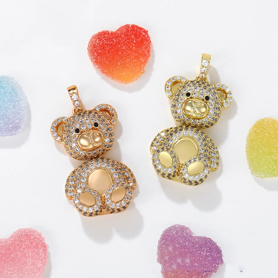 1113 xuping Wholesale Fashion 18K Gold Plated Women Jewelry Bear Diamond Necklace Cute Bling Pendant for Women
