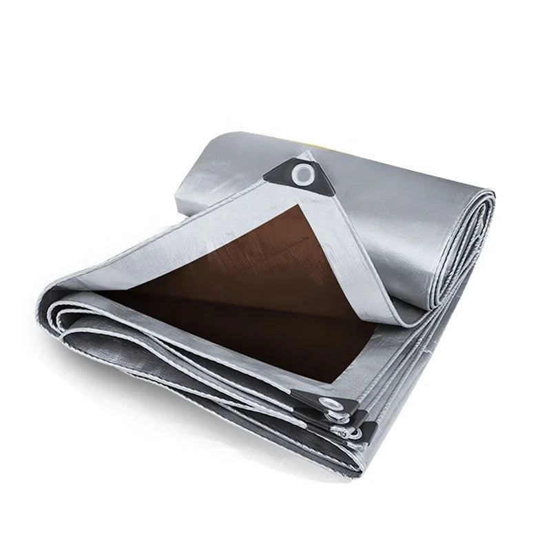 Heavy Duty Waterproof 7x7 Feet 10Mil Multipurpose Poly Tarp Cover with Metal Grommets and Reinforced Edges Silver/Brown Tarp