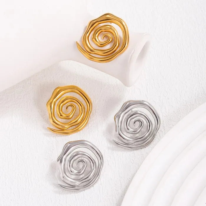 Women's Wholesale Gold-Plated Stainless Steel Spiral Twisted Stud Earrings for Gifts