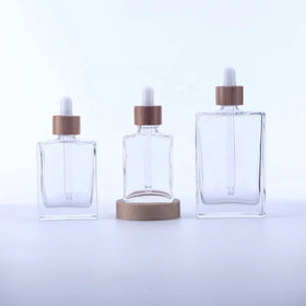 Luxury Cosmetic Packaging Square Glass Dropper Bottles 30ml 50ml 100ml Essential Oil Bottle with Bamboo Dropper