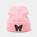 Fashion Knitted Beanies Hat Butterfly Embroidery Winter Warm Ski Hats Soft Warm Elastic Knitted Cap
