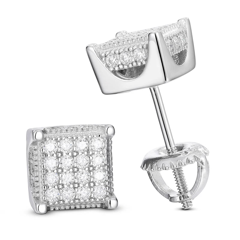 Vintage Mens White Gold Stud Earring 925 Sterling Silver Jewelry Stud Earrings VVS1 Moissanite Geometric Stud Earrings