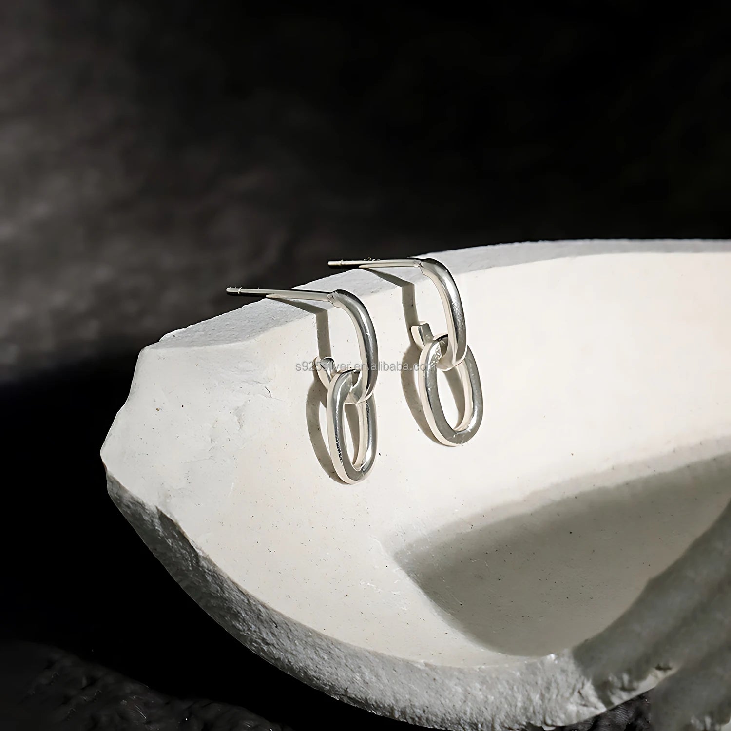 Modern Minimalist Geometric Drop Design 925 Silver Double Link Chain Stud Earrings Trendy Jewelry for Women for Parties Gifts