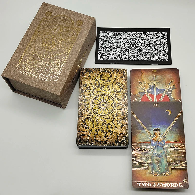 New Arrival Portable Luxe Waterproof Glazed Tarot Divination Cards Gorgeous Hot Stamping Gold with Glitter Effect Card Game