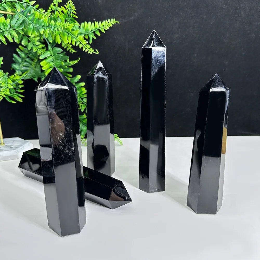 New Arrival Natural Black Obsidian Crystal Point Wand Spiritual Healing Stone Large Obsidian Towers for Decoration