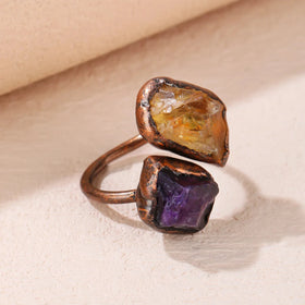 Luxury Handmade Natural Stone Irregular Crystal Rings Joint Retro Style Fashion Jewelry for Wedding Engagement Party Gifts
