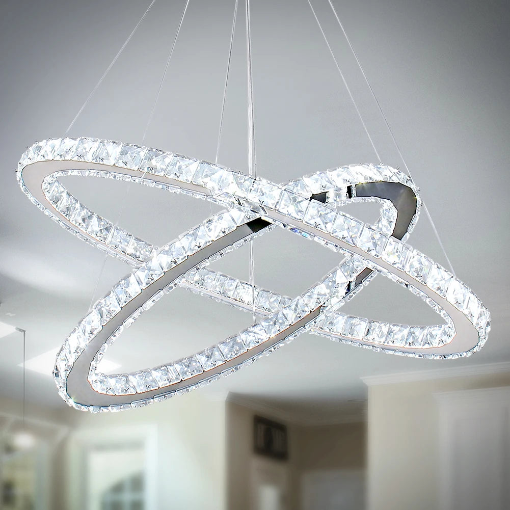 Modern Nordic LED Crystal Chandelier Contemporary Style Steel Pendant Light with Remote Control Middle Sized Living Room Bedroom