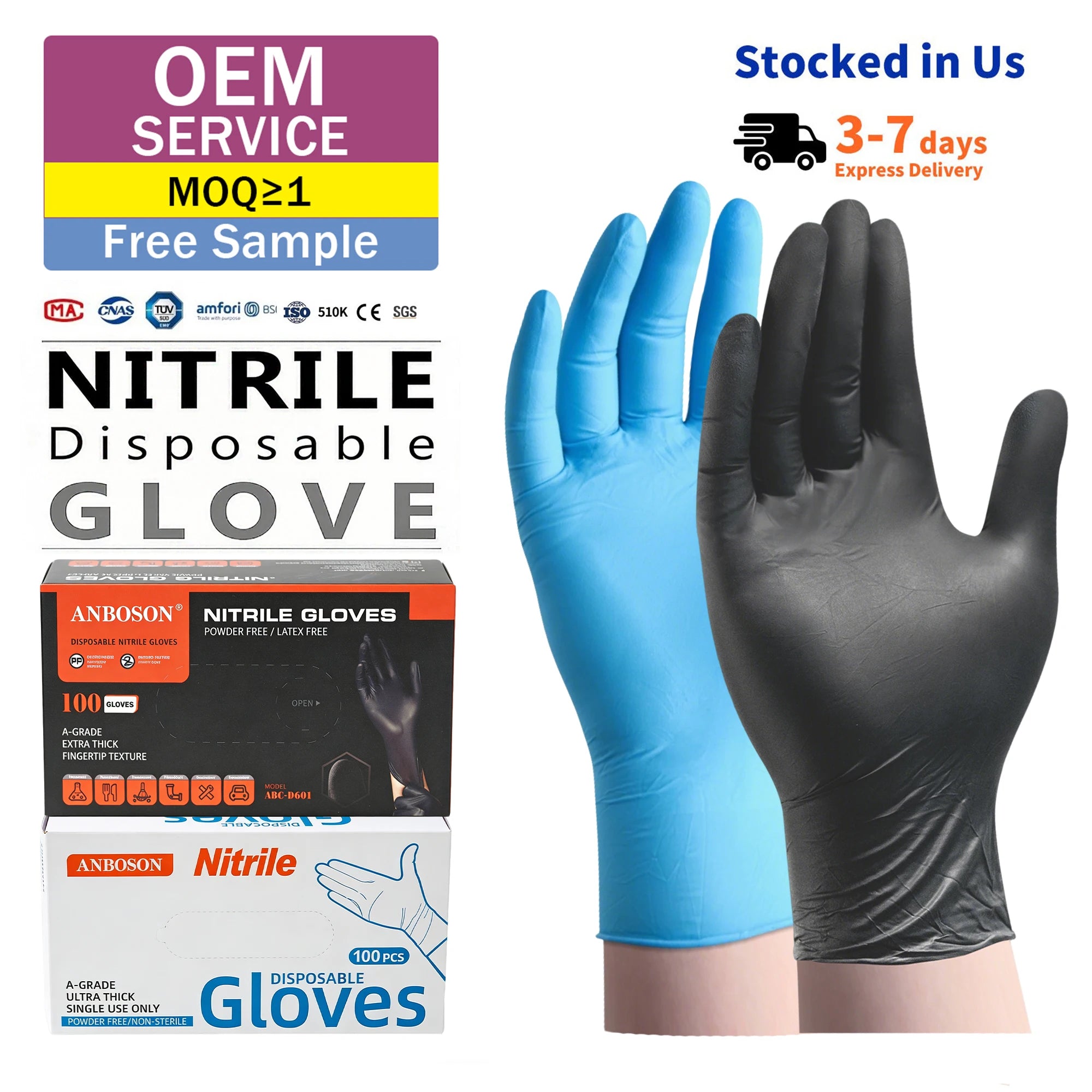 Heavy Duty 6mil Black Nitrile Gloves Powder-Free for Protective Kitchen Tattoo Industrial Tasks Anti-Cut Anti-Slip Free Sample