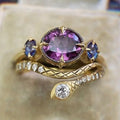 Huitan Purple Crystal Animal Brass Jewelry Fashion Newest Snake Ring Set Gold Plated Zirconia Rhinestone Copper Snake Ring