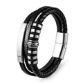 Mens Leather Bracelets with Titanium Steel Magnetic Clasp Cowhide Multi-Layer Braided