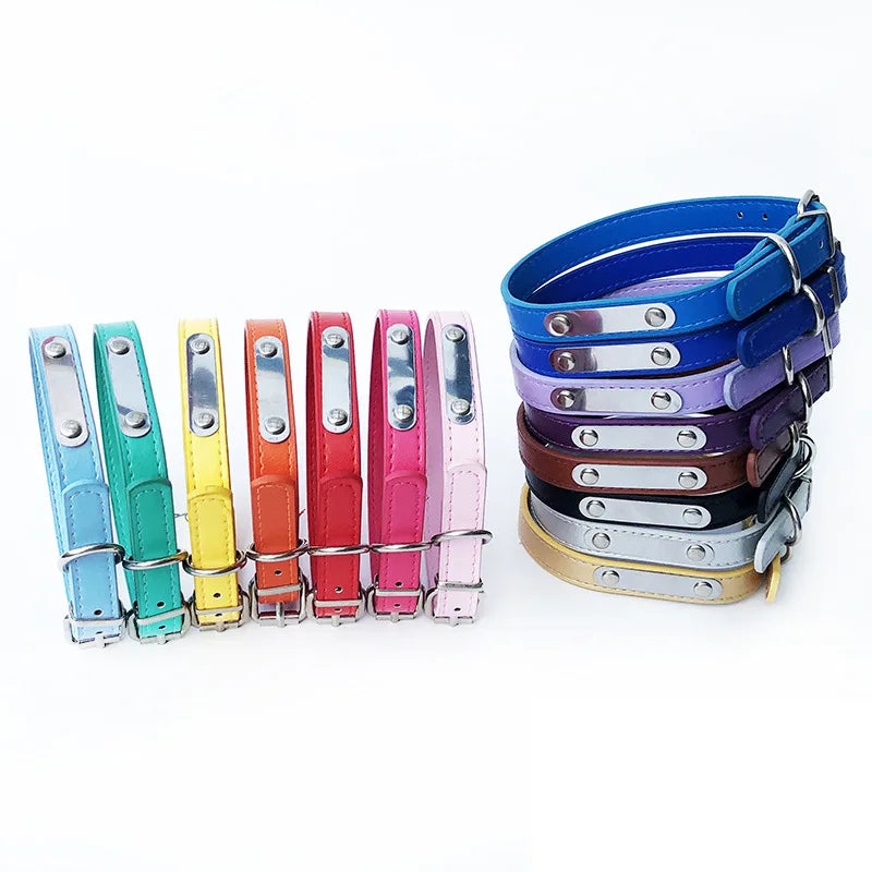 Wholesale Stocked Dog PU Leather Collar with Blank Name Plate