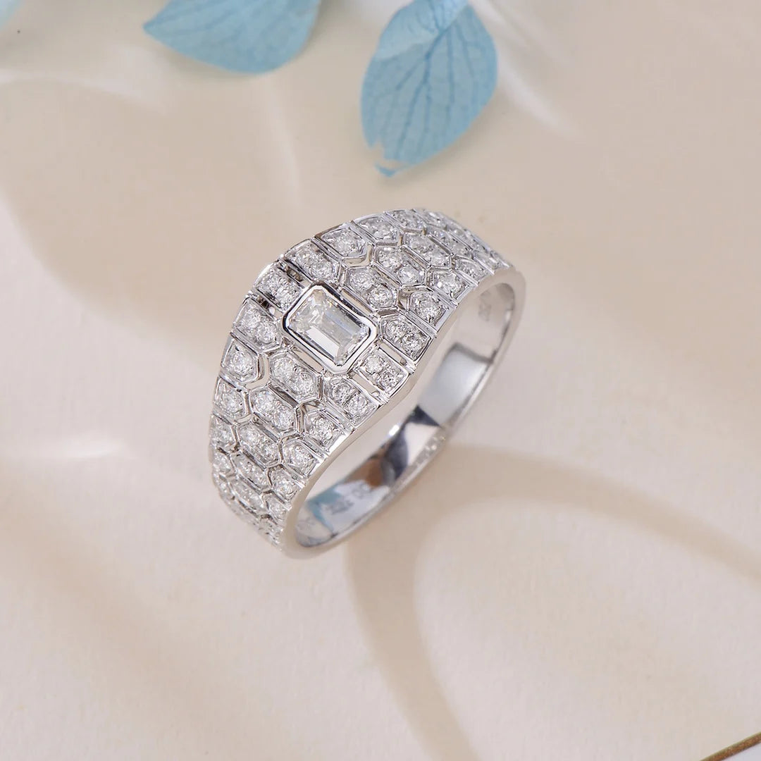 18K Pure Gold Moissanite Diamond VVS D Engagement Ring Crushed Ice Wedding Bands for Men