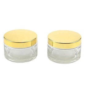 200ml Big Size Flat Shape Clear Glass Empty Cosmetics Shampoo Face Mask Cream Jar with Gold Lid