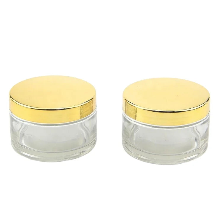 200ml Big Size Flat Shape Clear Glass Empty Cosmetics Shampoo Face Mask Cream Jar with Gold Lid
