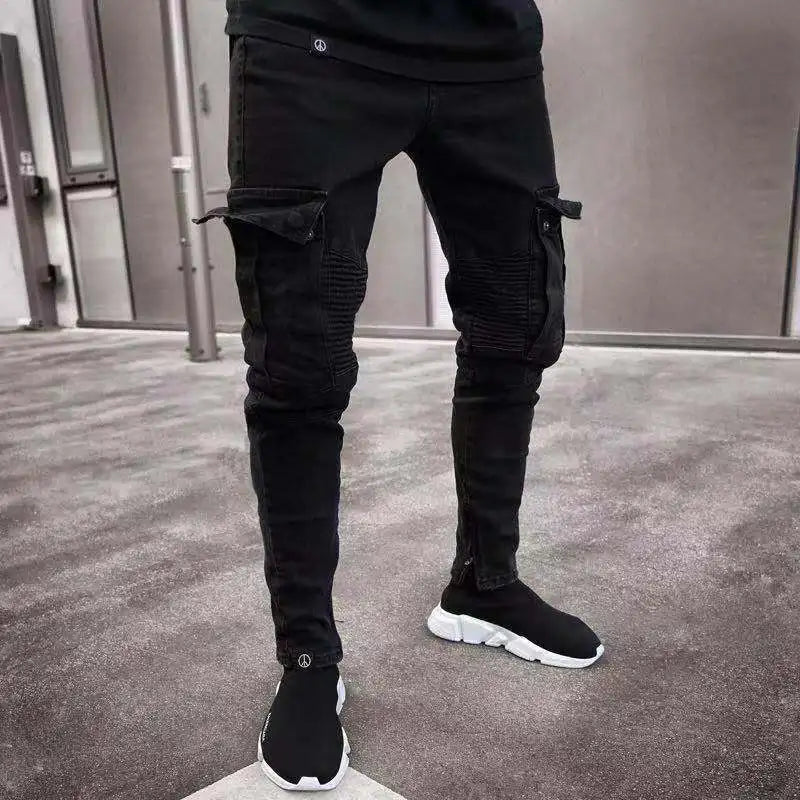 Wholesale Hot Selling Trendy Solid Knee Hole Men's Straight Jeans