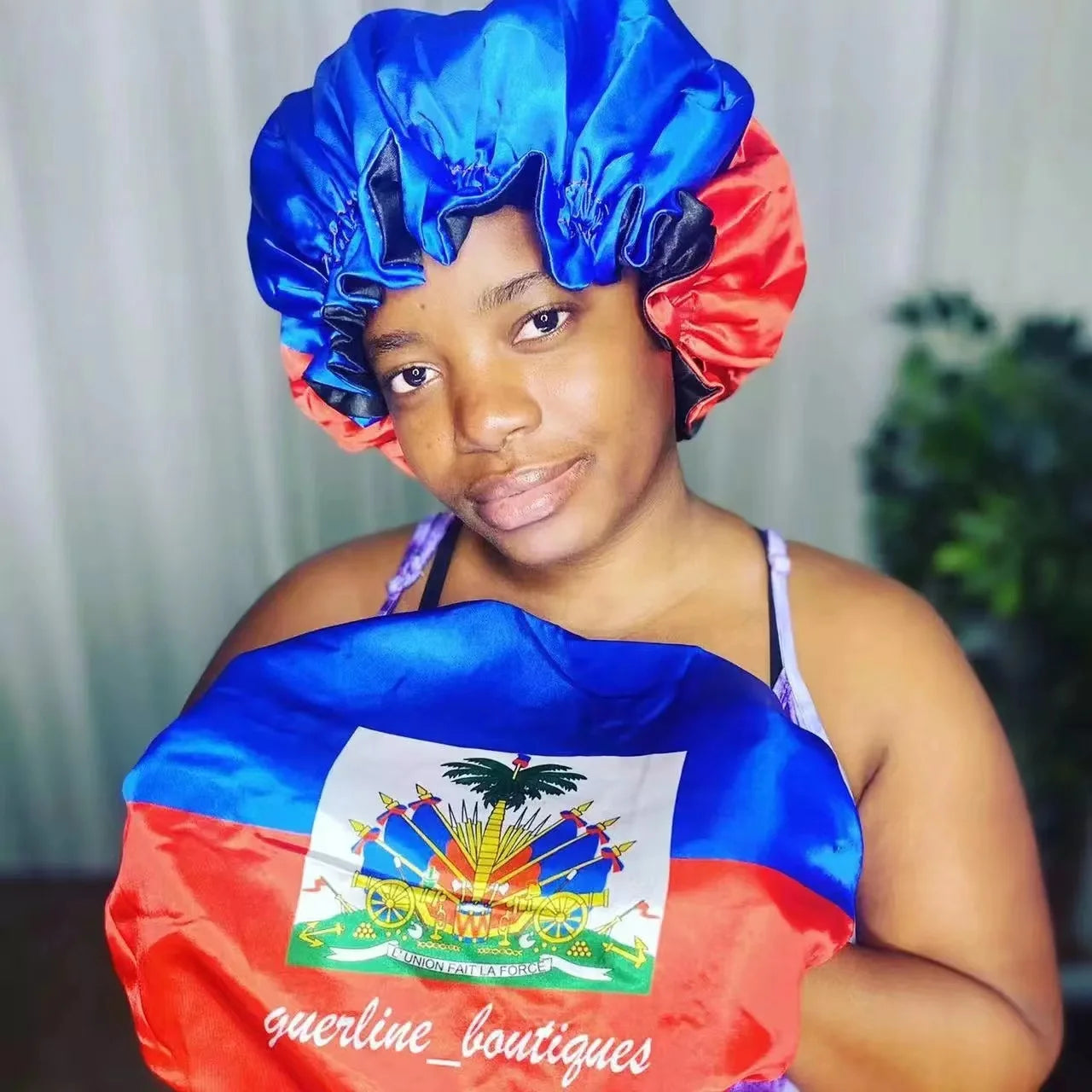 Customizable Waterproof Bath Shower Cap with Haiti Flag Reusable Bonnet for Cycling Skiing Sports Business and Party Scenes