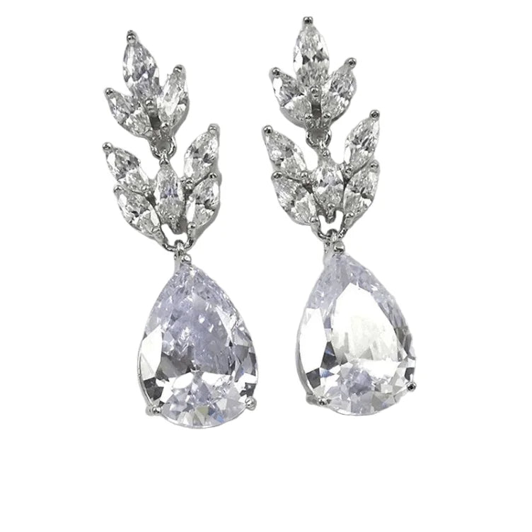 Custom Bridal Crystal Earrings Elegant Fashion Fine Jewelry Wedding Earring Women Luxurious Drop Pear Shaped Zircon Pendant