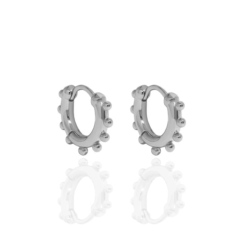 WMEL095 18K Gold Plated Huggie Hoop Beaded Round Earrings Fine Jewelry Gift for Women Small Beaded Huggies Hoops