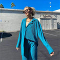 Solid Color Sag Loose Soft Fold Women Casual 2pc Sets for Women Tracksuit Set 2 Pcs Set Women Long Sleeve and Wide Leg Pant